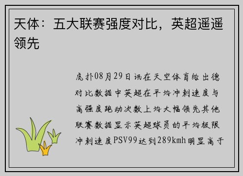 天体：五大联赛强度对比，英超遥遥领先